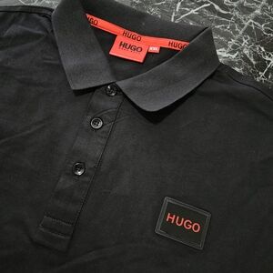HUGO Black Polo Shirt with Red Accents